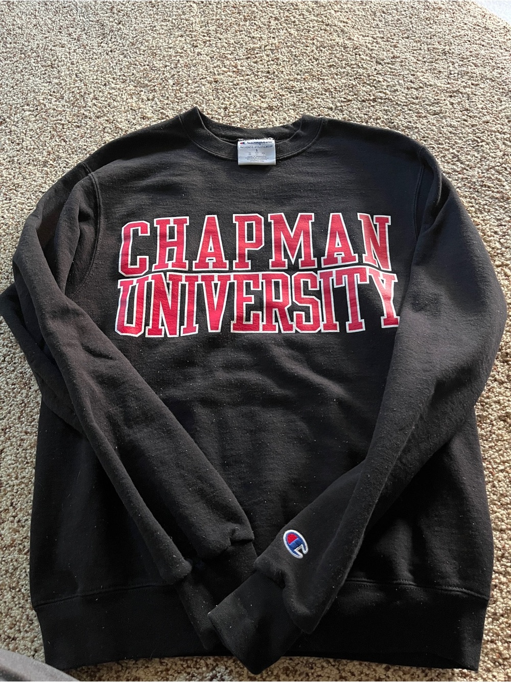 Champion Black Crewneck with Red Chapman University Text